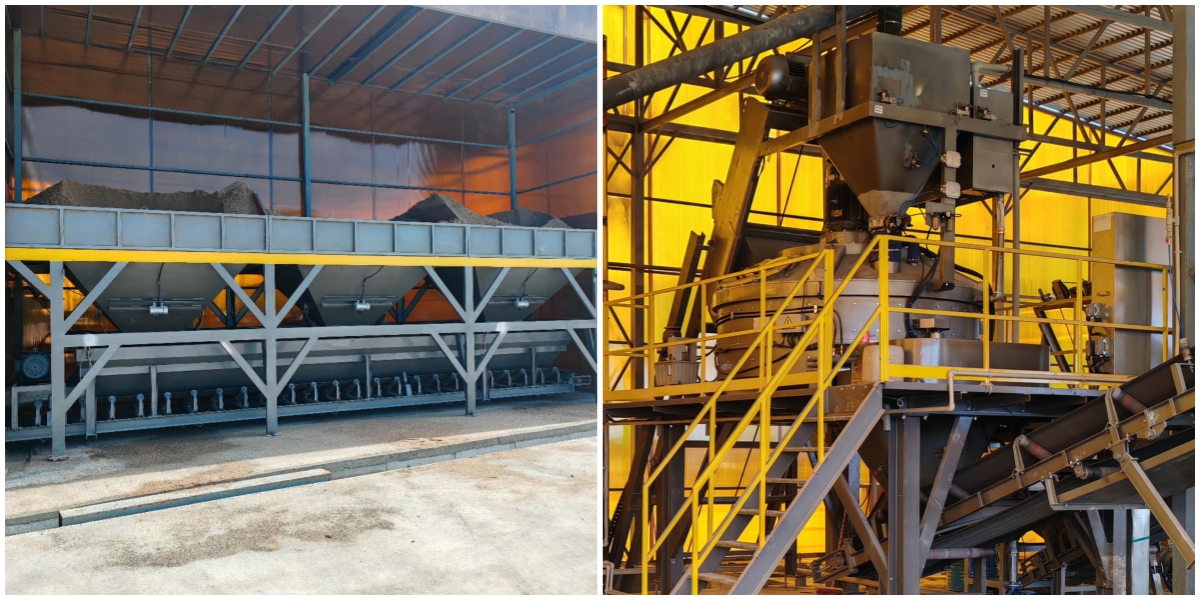 The intelligent batching system for the QS1300 series concrete block production line, supplied by Qunfeng Machinery to a client in Kazakhstan, Central Asia O sistema de dosagem inteligente para a linha de produção de blocos de concreto da série QS1300, fornecido pela Qunfeng Machinery para um cliente no Cazaquistão, Ásia Central