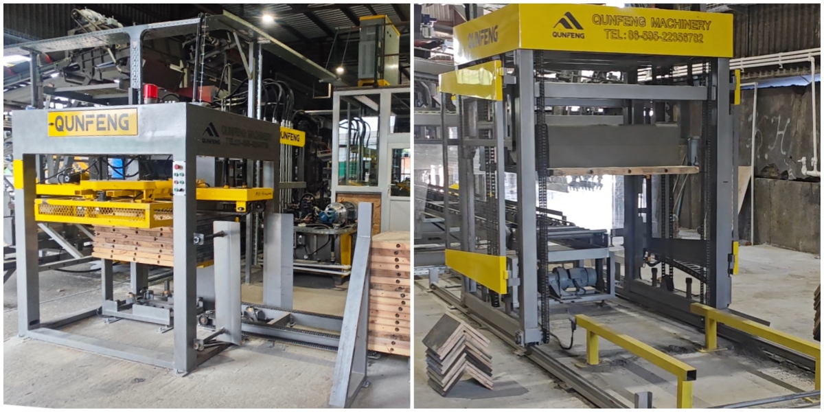 Qunfeng Machinery block-making production line put into operation by a Russian client. Linha de produção de blocos da Qunfeng Machinery colocada em operação por um cliente russo.